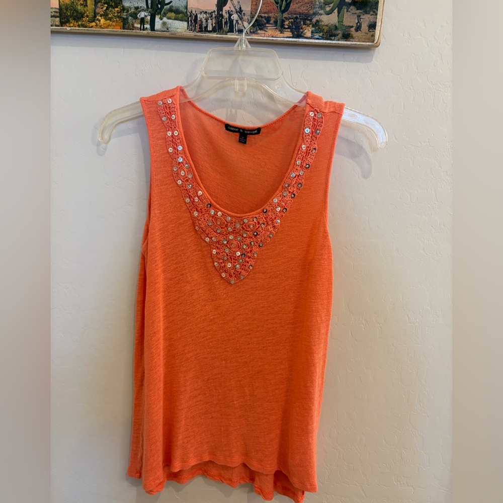 Cable & Gauge Orange Embellished Scoop Neck Tank